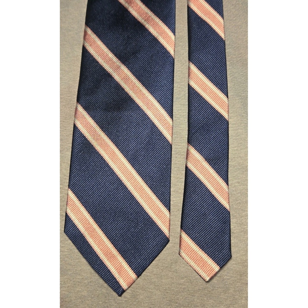 Vintage Brooks Brothers Brooksgate Tie Silk Repp Stripe Navy Blue Pink Necktie U